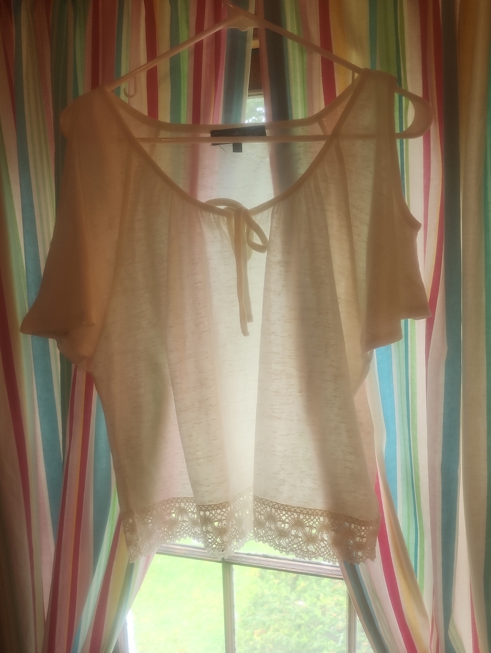 Almost Famous Cream Cold-Shoulder Lace-Hem Blouse